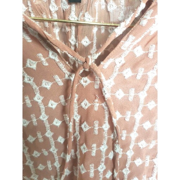 Walter Baker Poet  Blouse Women Large Pink Brown Tie Neckline Cuff Sleeve - Picture 7 of 7